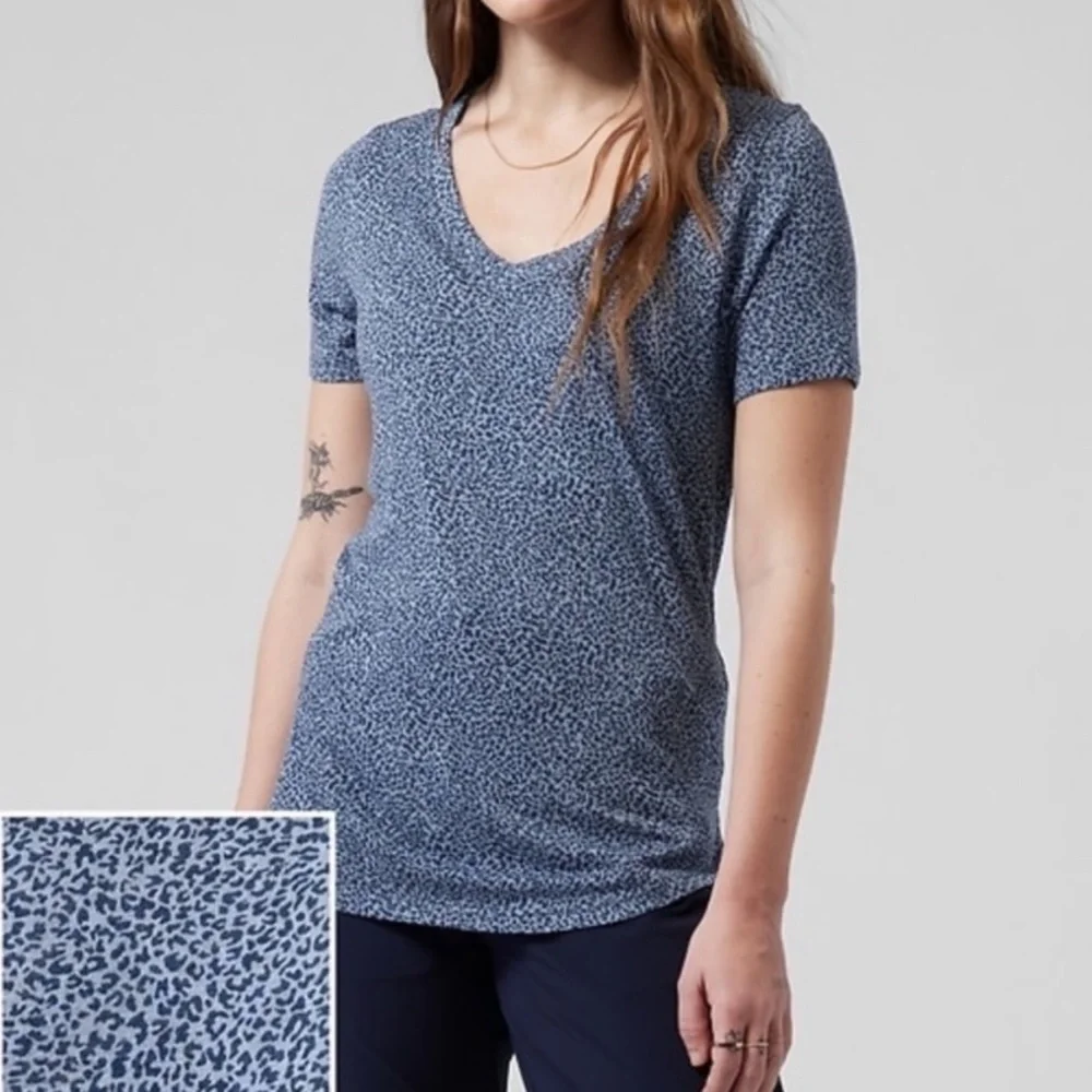 Athleta Soft Modal Blend Breezy Scoop V Tee in Blue Leopard - Picture 13 of 13